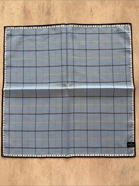 Hallmark Light Blue Windowpane Pocket Square with Navy & Yellow Accents